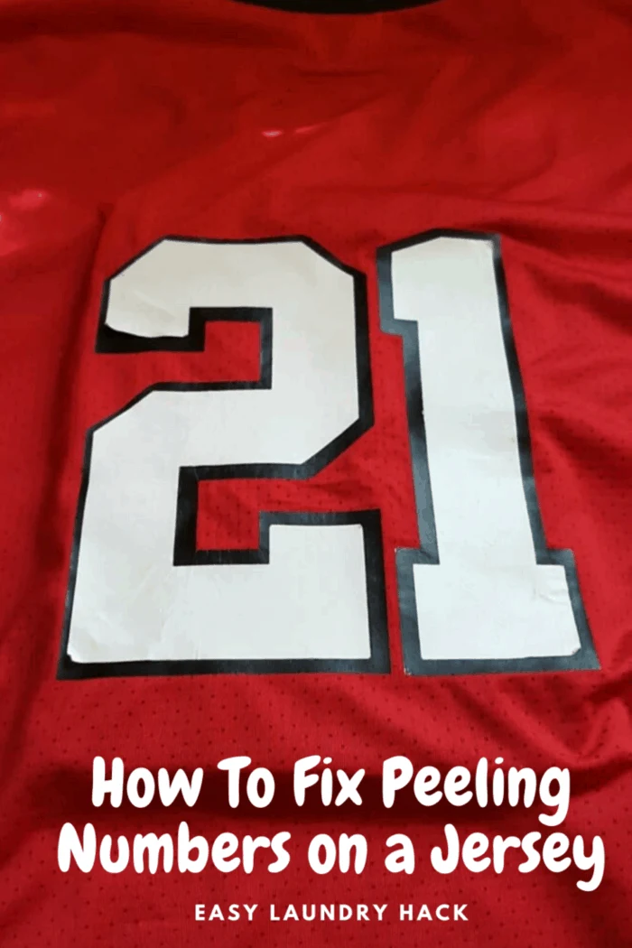 red sports jersey with repaired white number 21
