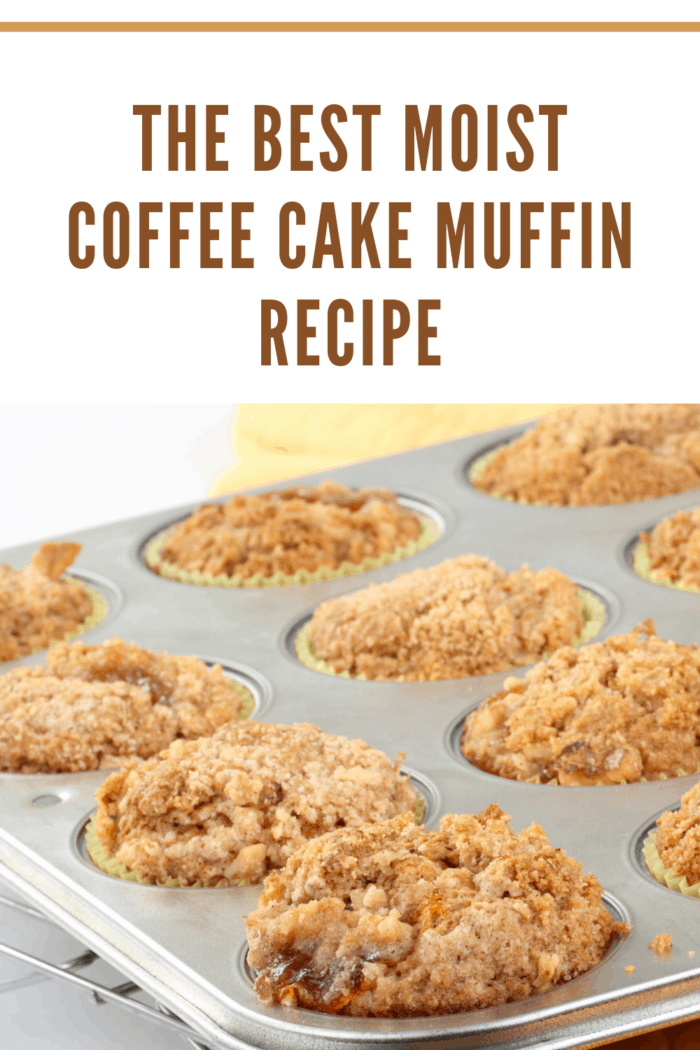 moist coffee cake muffins out of oven still in baking pan