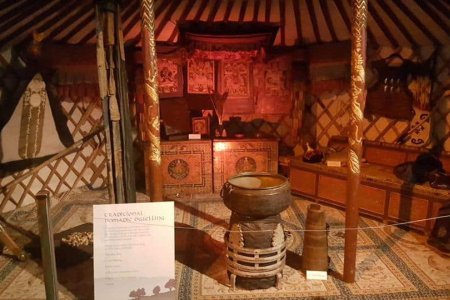 Detailed replica of a traditional Mongolian ger, showcasing authentic design and structure