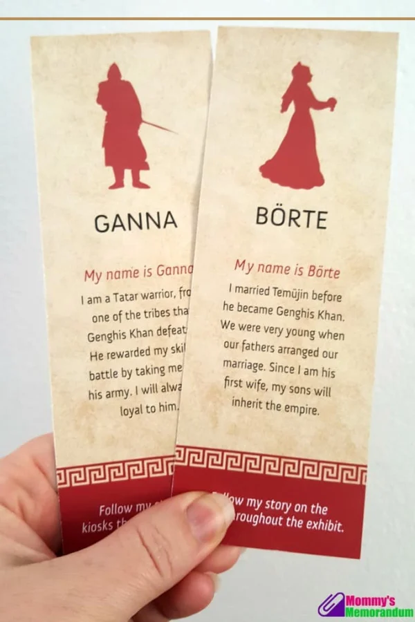 Card displaying a character from Genghis Khan's era, part of an interactive exhibit experience