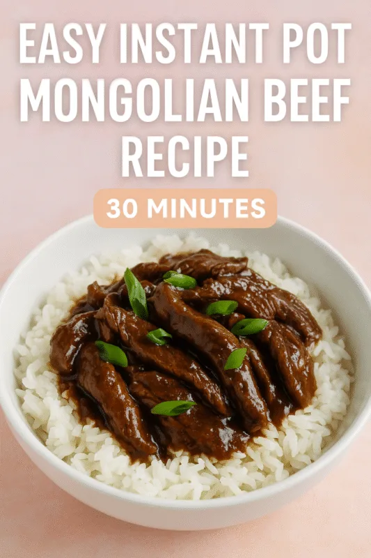 Instant Pot Mongolian Beef served in a bowl with rich sauce and garnish