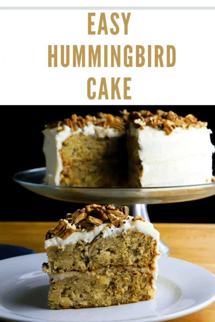 A slice of homemade two-layered hummingbird cake with a cup of coffee A slice of homemade two-layered hummingbird cake with a cup of coffee