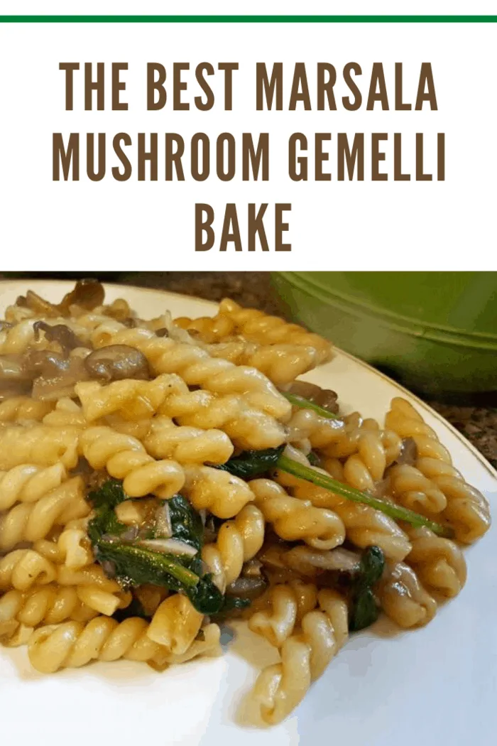 marsala mushroom gemelli pasta on white plate