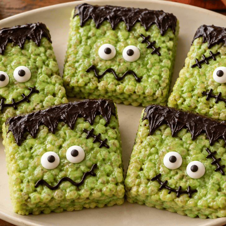 Frankenstein Rice Krispie Treats with Candy Eyes