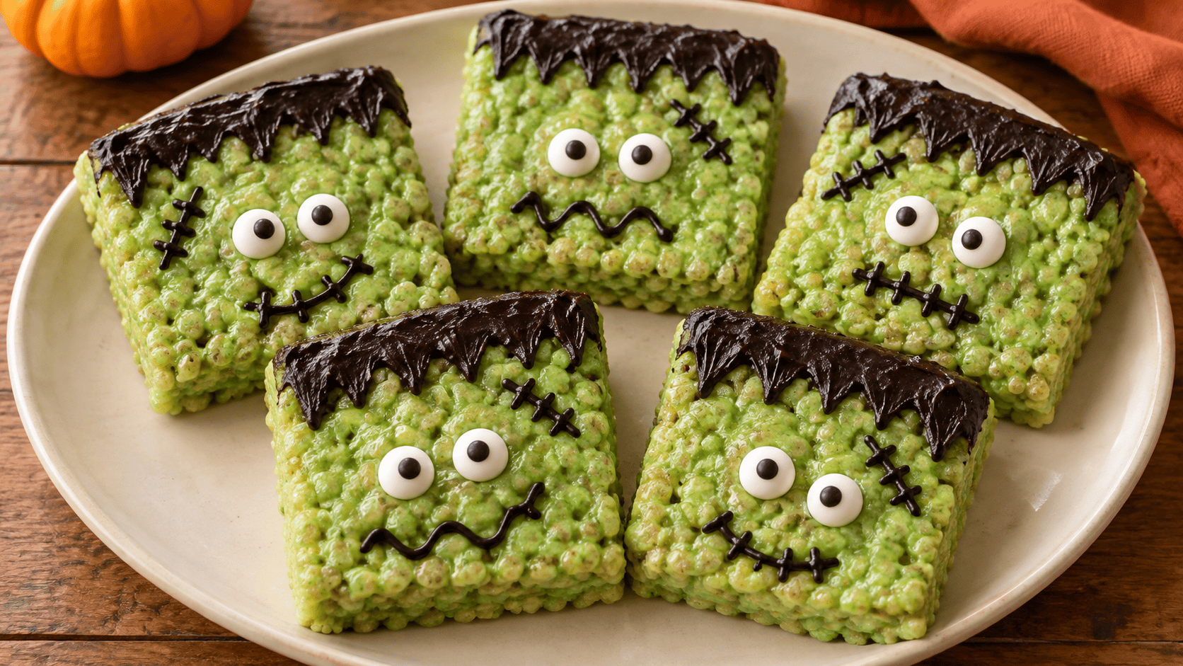 Frankenstein Rice Krispie Treats with Candy Eyes
