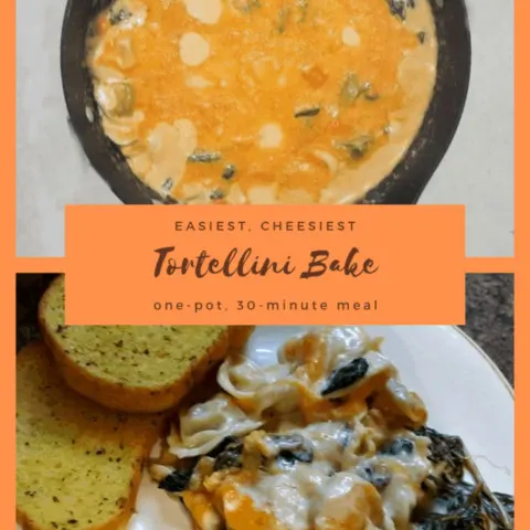 For any cheese lover out there, this is the Easiest, Cheesiest Tortellini Bake Recipe to feed the craving. It's an easy, one-pot meal that's ready in just 30-minutes. No stress, no dishes, just dinner on the table.