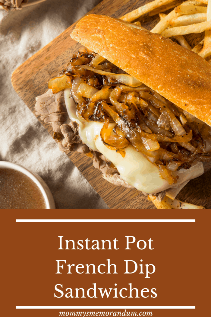 The Best Instant Pot French Dip Sandwiches are waiting. Tender, juicy meat topped with ooey-gooey cheese and nestled inside a toasted grinder. Dip in the homemade au jous for an incredible drool-worthy meal #frenchdip #instantpotfrenchdip #frenchdipsandwiches
