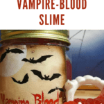 Jar of edible vampire blood slime with label with bats and a full moon