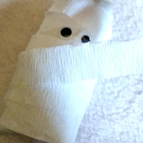 Simple toilet paper roll mummy craft featuring Welch’s Halloween Fruit Snacks – DIY Halloween fun