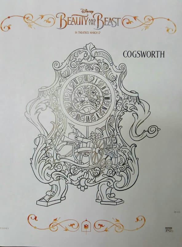 Beauty and the Beast coloring sheets Cogsworth