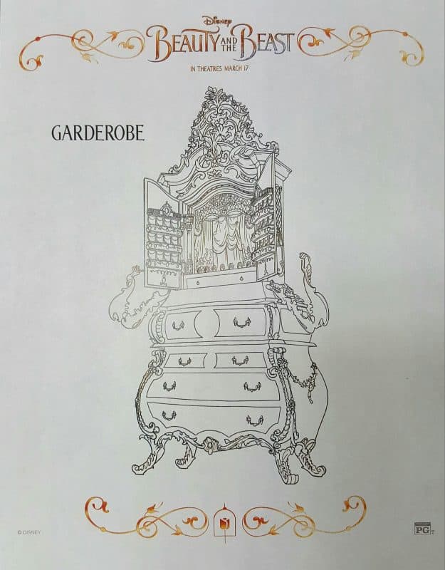 Beauty and the Beast coloring sheets garderobe