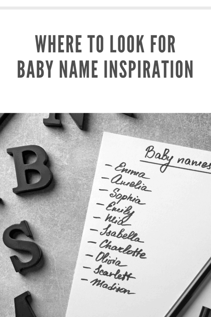 Paper sheet with list of baby names on table