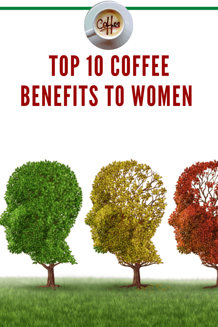 three trees shaped like heads depicting the benefits of coffee to women