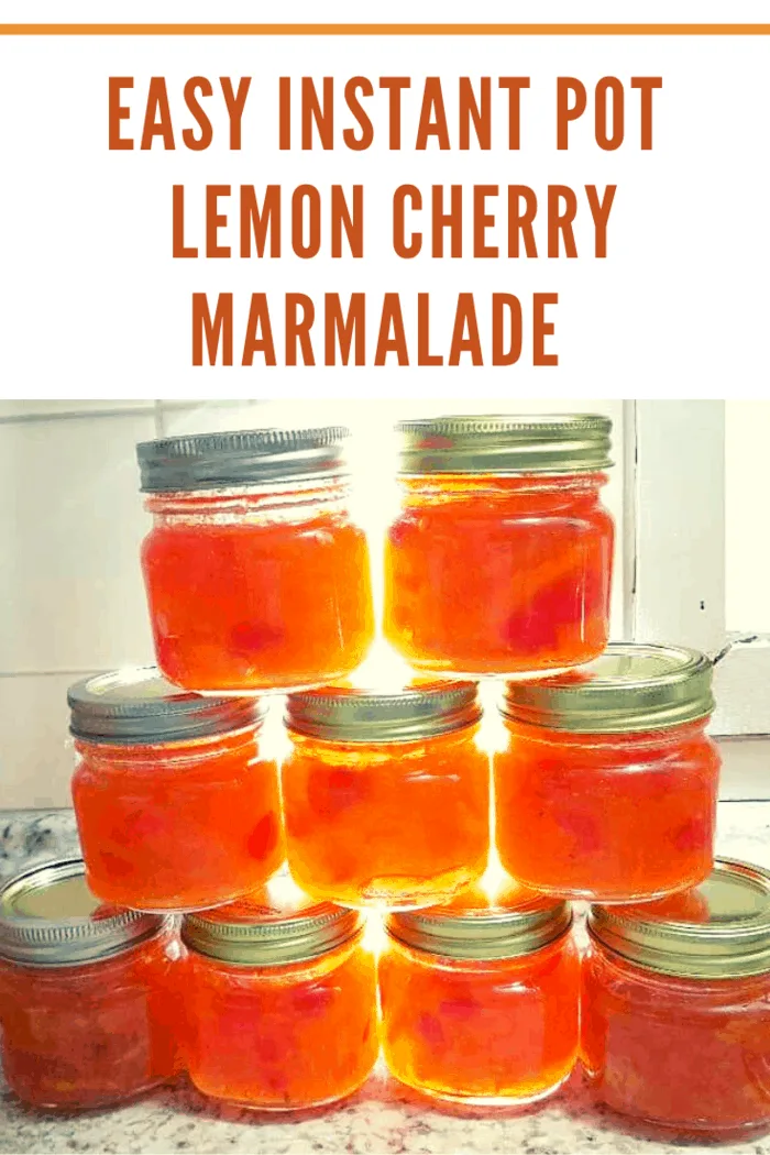 homemade instant pot lemon cherry marmalade in jars stacked in pyramid