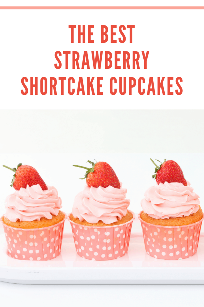 Delicious TGIF strawberry shortcake cupcake with strawberry frosting and fresh strawberry