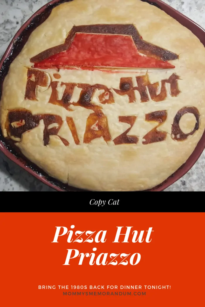 priazzo with cut out letters that read "Pizza Hut Priazzo"