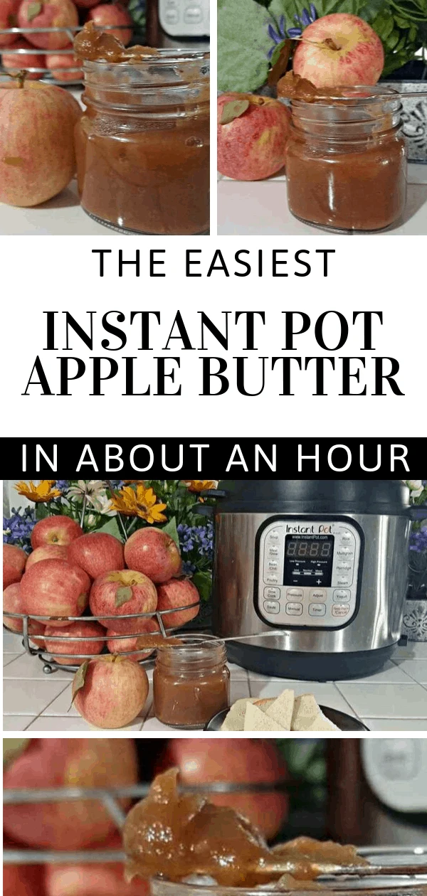 collage of jar of instant pot apple butter