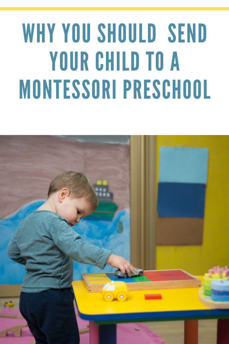 little boy with montessori material