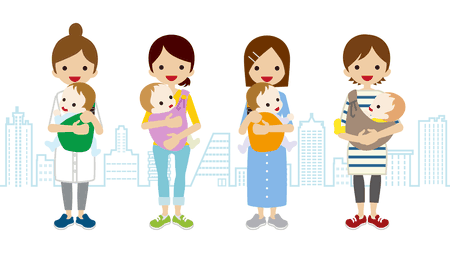 graphic of women standing with baby in sling on each of them