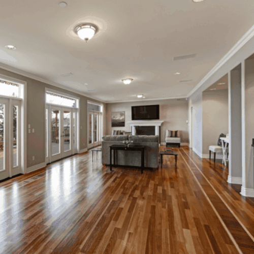 large room with impeccably polished hardwood floors