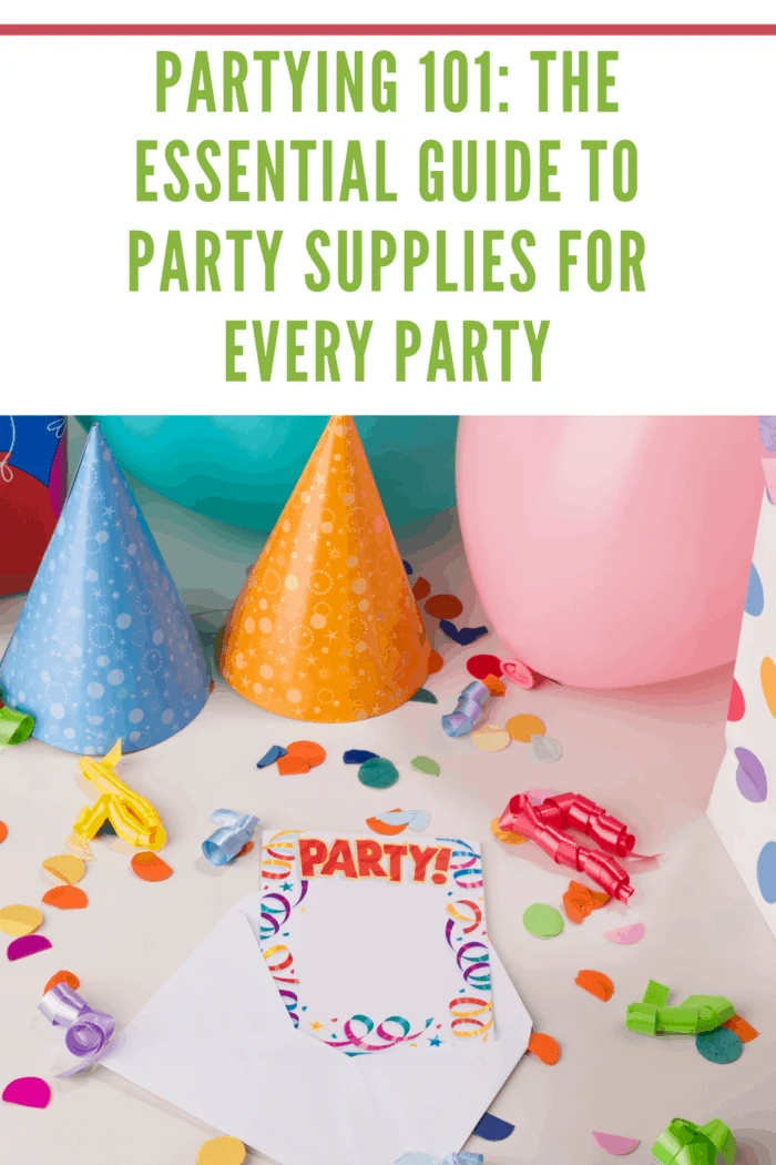 party invite with confetti and party hats on table