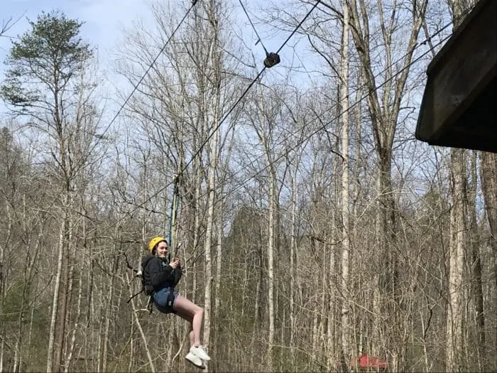 ziplining at rafting in the smokies