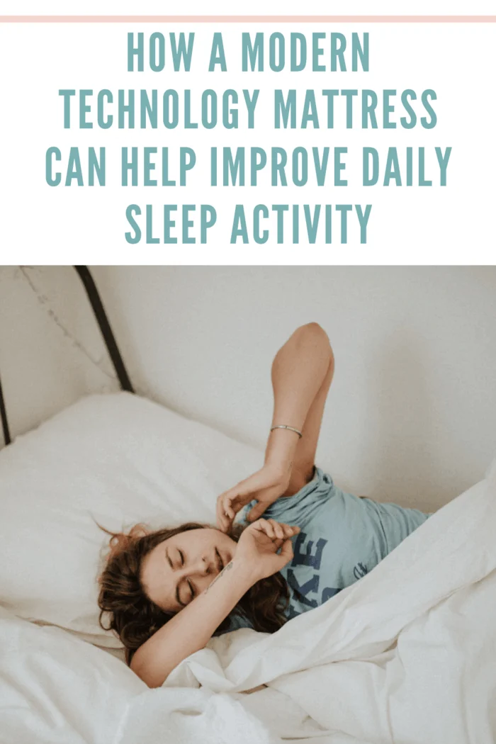 woman waking up on modern mattress stretching after sleep