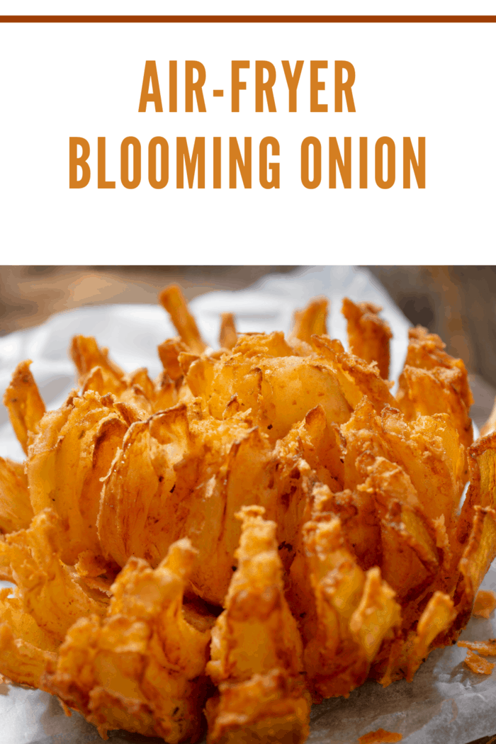 air fryer blooming onion served on white plate