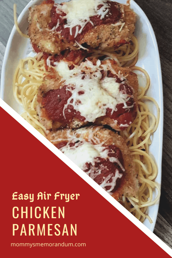It’ll look like you spent hours in the kitchen, but this air fryer parmesan chicken recipe comes together easily with ingredients you probably already have on hand! #airfryerchickenparmesan #chickenparmesan #airfryer #airfryerchicken
