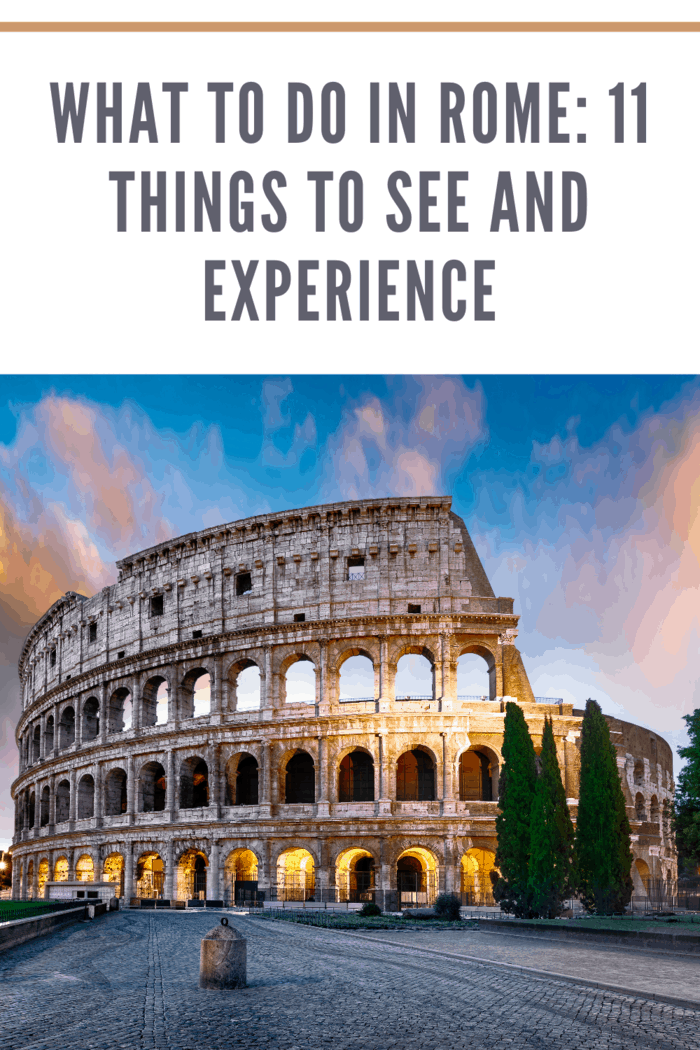 What to Do in Rome: Colosseum in Rome at sunset with lights, Italy