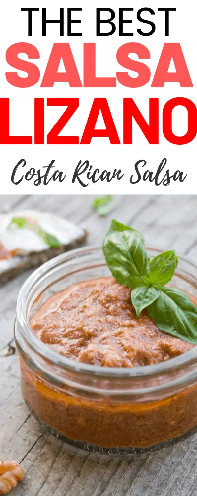 Lizano salsa in jar garnished with basil leaves