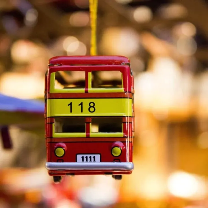 double decker bus ornament as a souvenier to bring back to your kids after visiting london