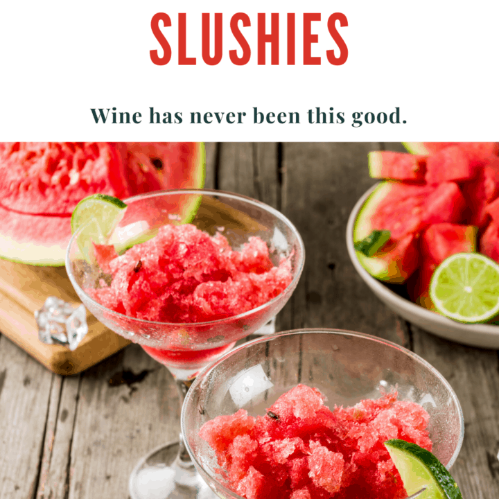wine slushies in wine glasses with lime wedge accents