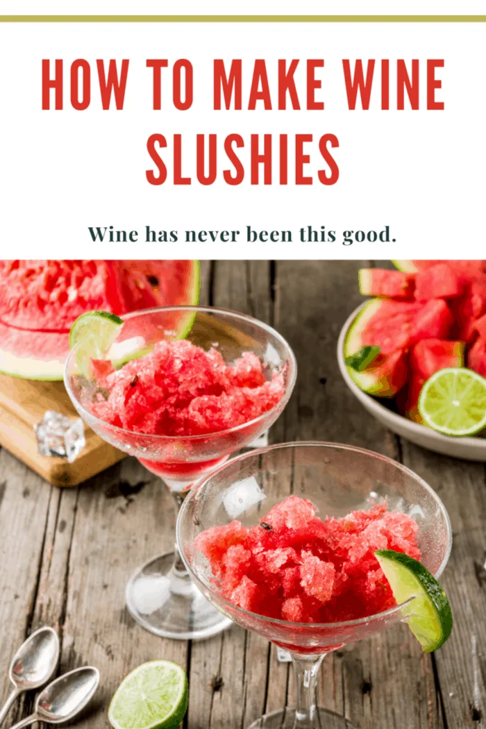 wine slushies in wine glasses with lime wedge accents