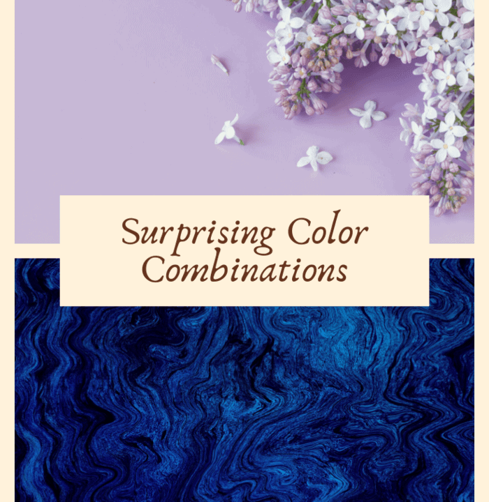 Image featuring surprising color combinations with soft lavender flowers and a deep blue marbled background, highlighting a unique and elegant pairing