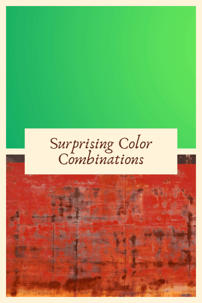 Image featuring surprising color combinations with fresh green and rustic red, showcasing bold design ideas