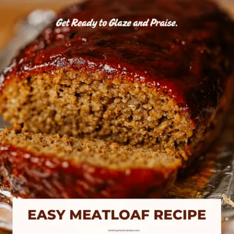 Close-up of sliced meatloaf with sticky caramelized glaze, styled on foil with warm lighting and rustic background.