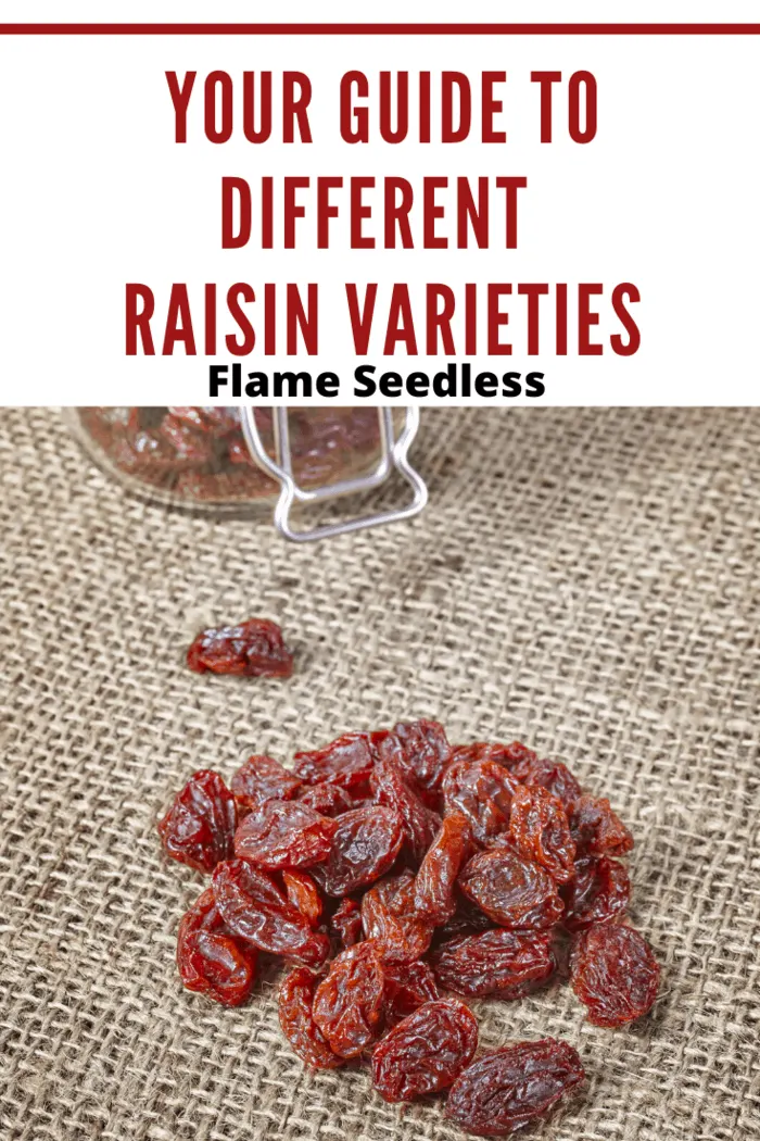 Flame Seedless raisins on a burlap cloth, showcasing their vibrant color and texture.