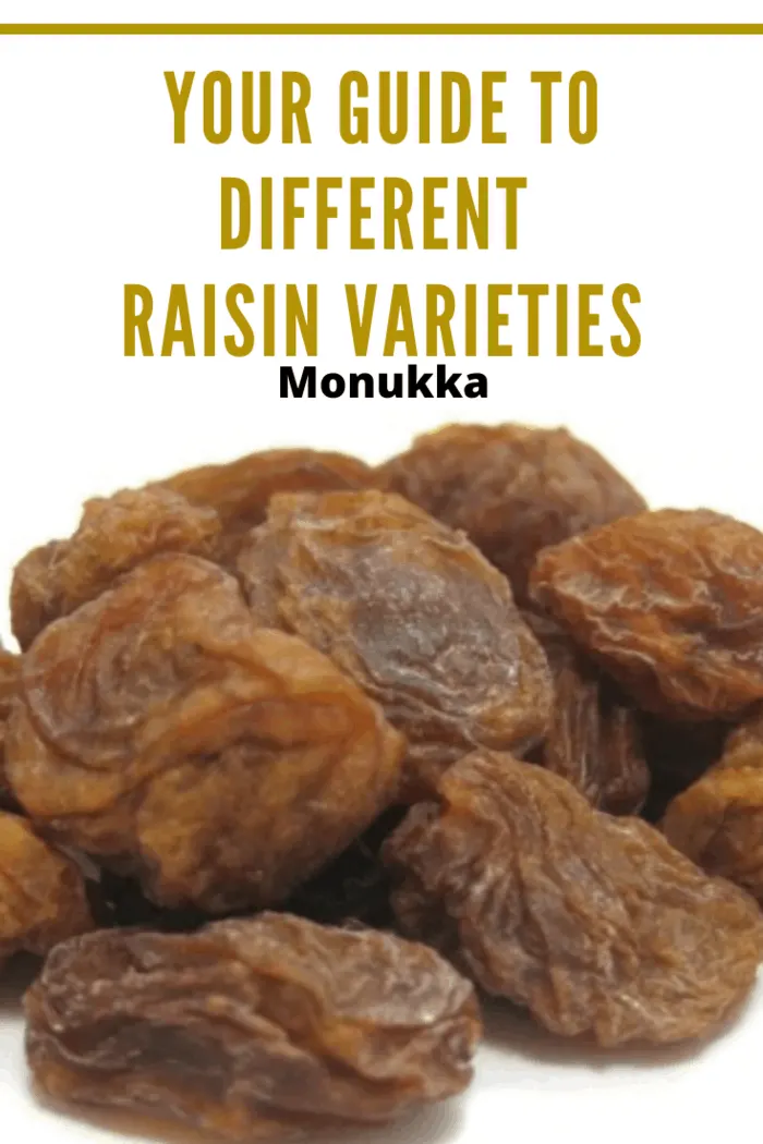 Close-up of Monukka raisins, highlighting their rich texture and color.