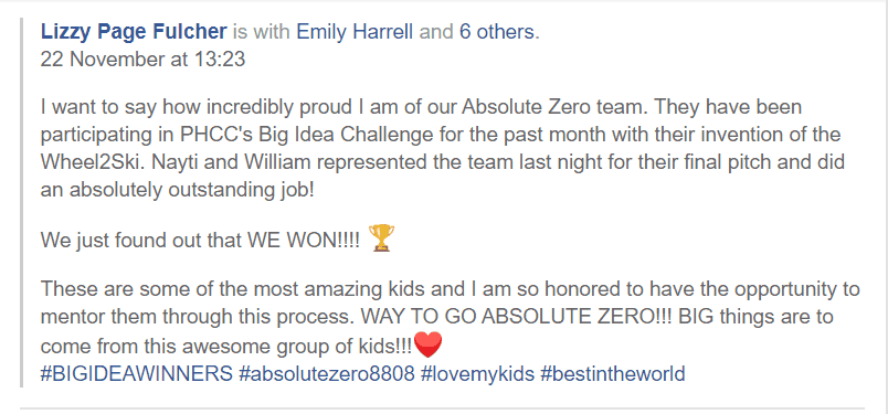 How awesome are these kids! Absolute Zero 8808 was the recent winner of the PHCC Big IDEA Challenge held at the Fab Lab at PHCC's Thomas P Dalton IDEA Center! We are #PatriotProud!