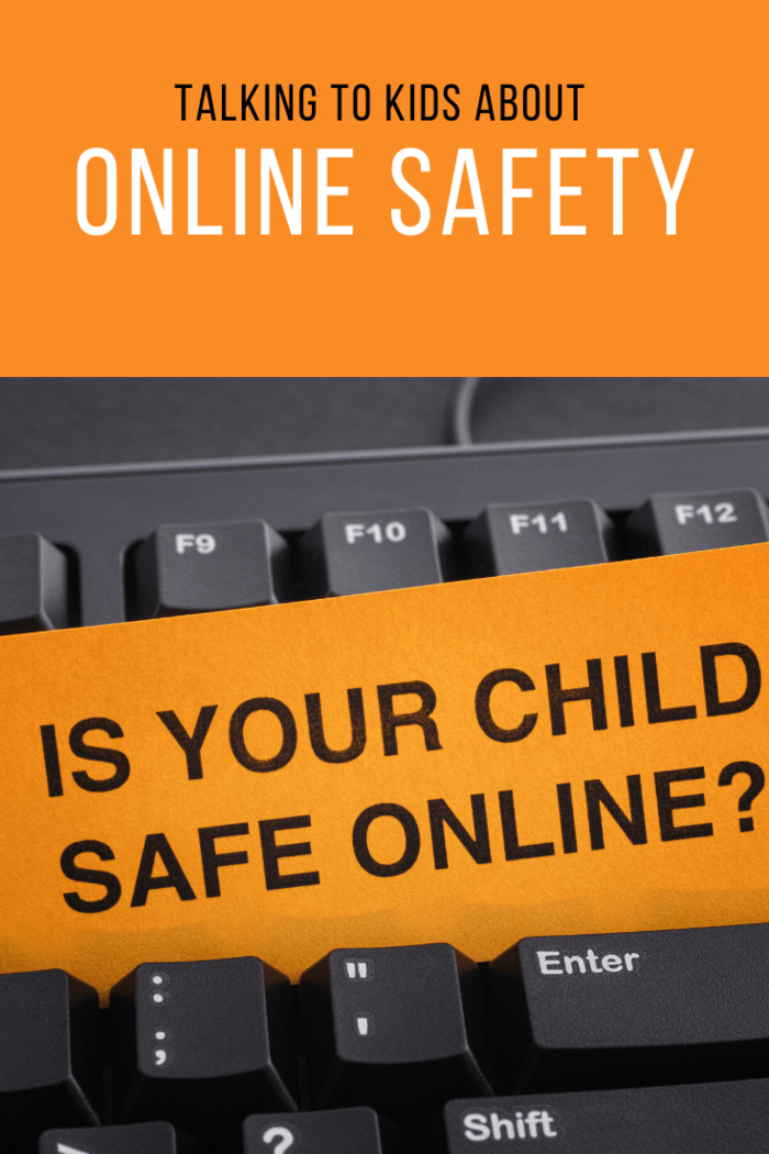 keyboard with orange note reading, "IS YOUR CHILD SAFE ONLINE?" between rows of keys.