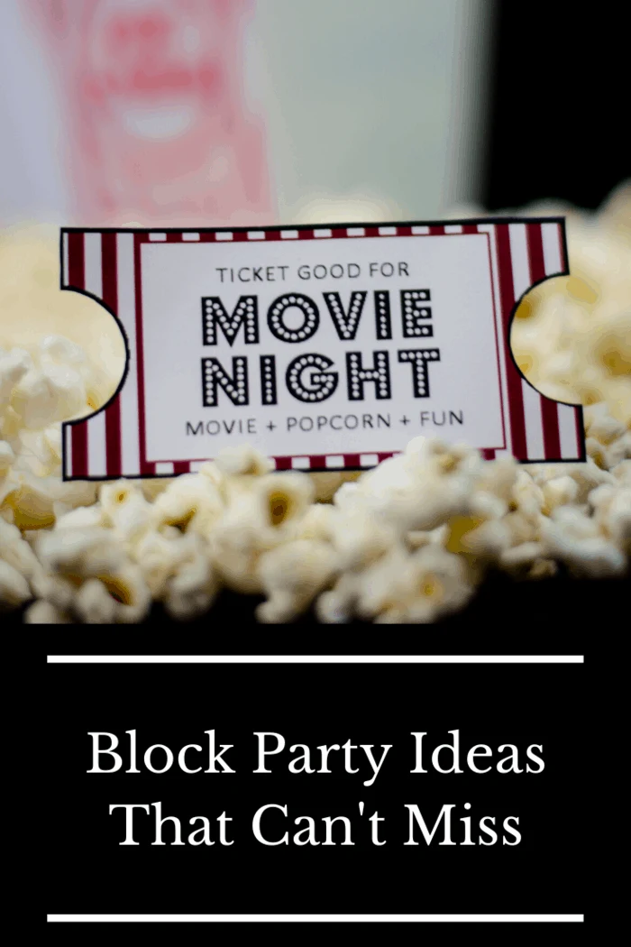 Movie night ticket and popcorn for a block party event