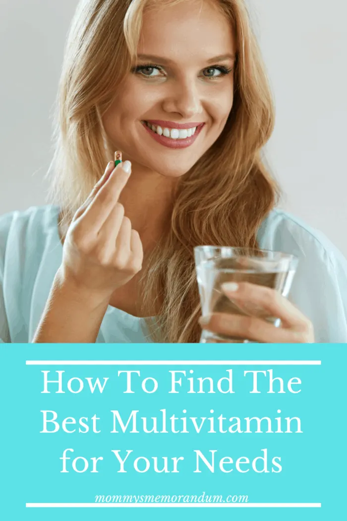 woman holding up multivitamin in one hand and glass of water in the other