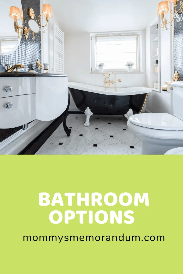 luxurious vintage style bathroom in black and white with black clawfoot bathtub as focal point