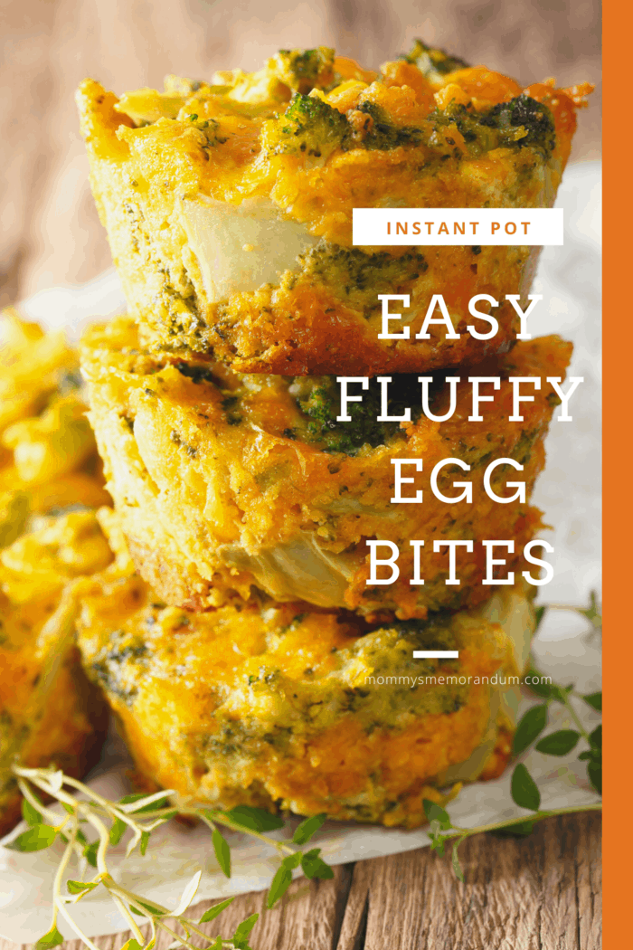 instant pot egg bites with cheese and broccoli stacked on top of each other
