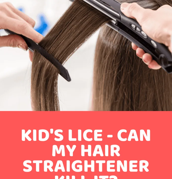 Hair straightener being used on a child's hair to kill lice