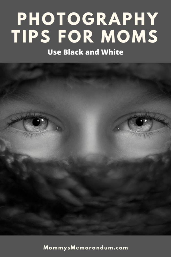 closeup of child's eyes in black and white photography