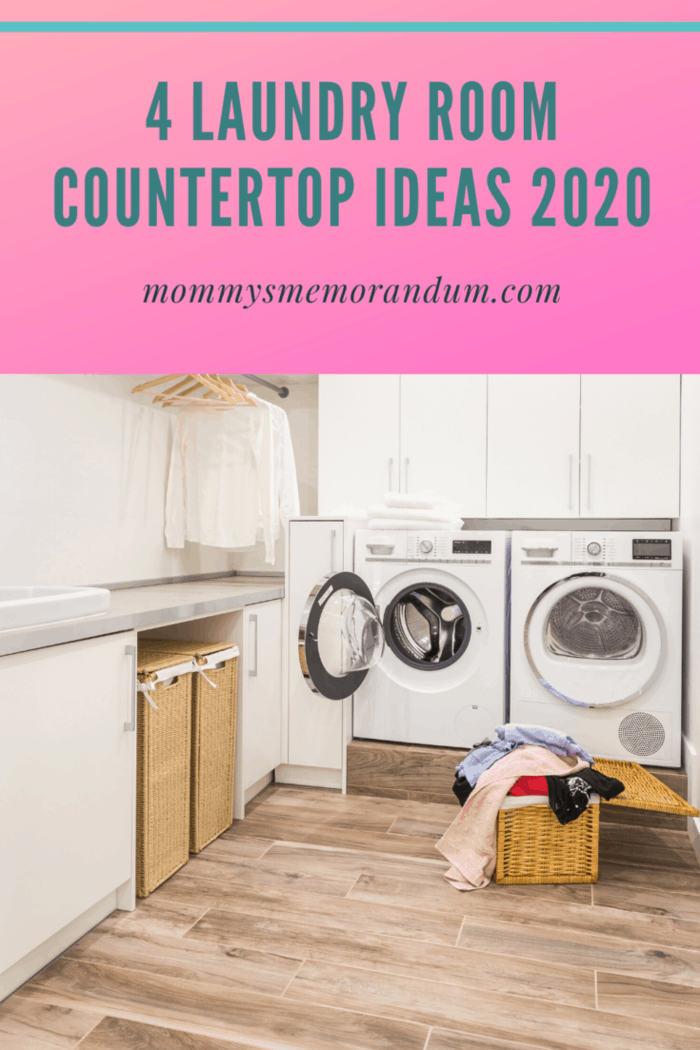 laundry room countertop with space for folding clothes and spaces underneath for sorting and storage