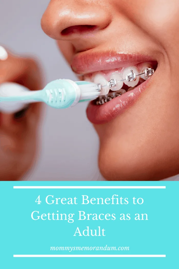 adult braces being cleaned with toothbrush