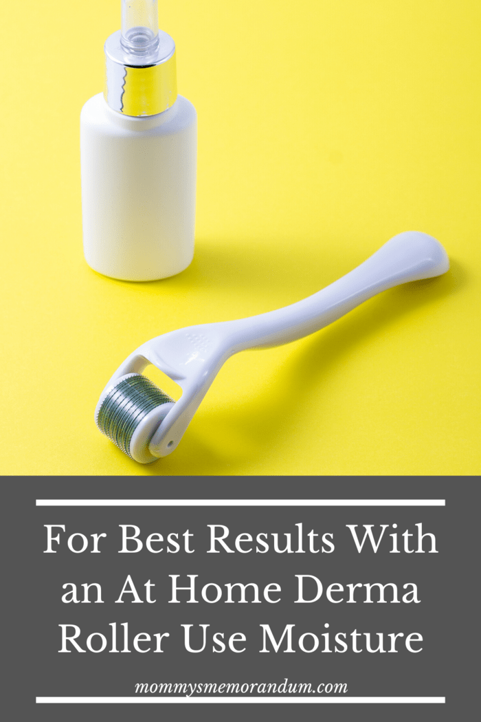 Close-up of an at-home derma roller next to a bottle of hyaluronic acid serum, illustrating skincare tools for youthful skin.

